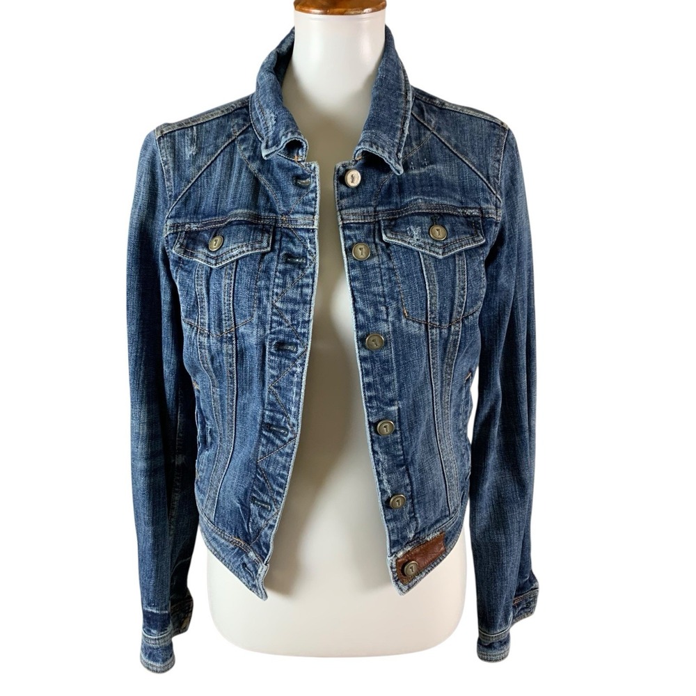 Pilcro Stretch Fitted Vintage Wash Denim Jacket Boho Western Style Small